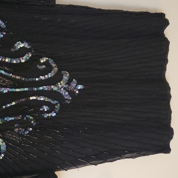 VTG AJ BARI 1980s Great Gatsby Heavily Beaded Sequin Silk Power Dress - Picture 5 of 12